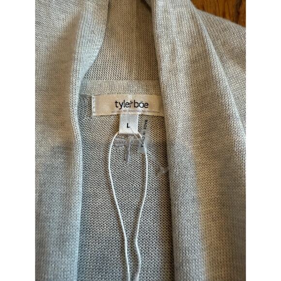 Tyler Boe Cardigan Womens Large Light Gray Silk Cashmere Open Front Short Sleeve - Picture 2 of 9